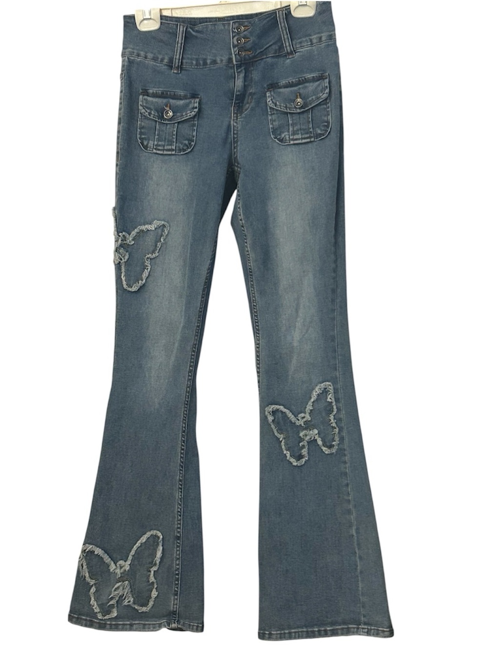 Hot Topic Distressed Blue Butterfly Flare Jeans